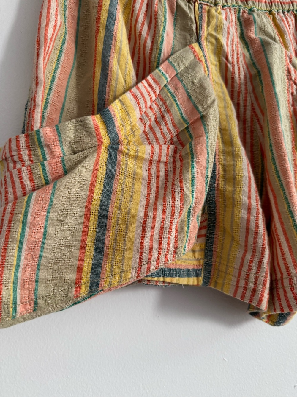 Free People Striped Terry High Waist Shorts - Coral, Yellow, Green, Blue - Picture 8 of 9